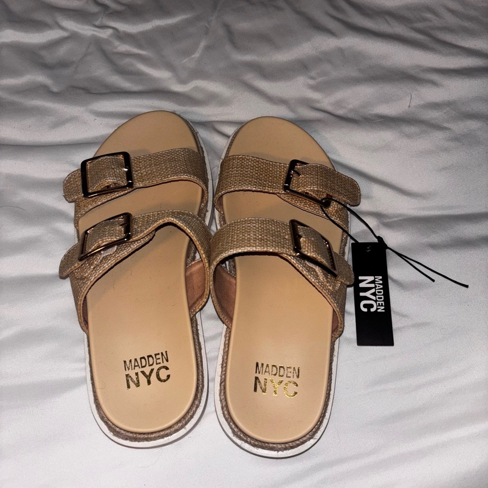 Madden NYC Beige Slide Sandals